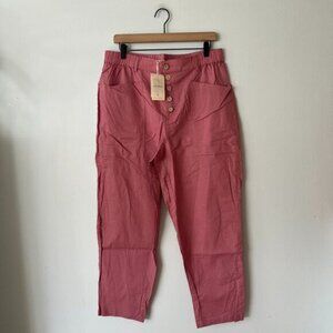 NWT Lintico Heidi Linen Simple Button Fly Trousers Raspberry Pink Size XL